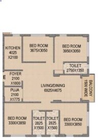 Floor plan of 4 BHK 1854 Sq. Ft. Apartment in Mounthill The Rain Forest, Kolkata