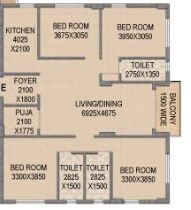 Floor plan of 4 BHK 1914 Sq. Ft. Apartment in Mounthill The Rain Forest, Kolkata