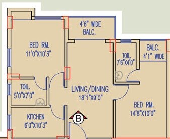 2 BHK 955 Sq. Ft. Apartment