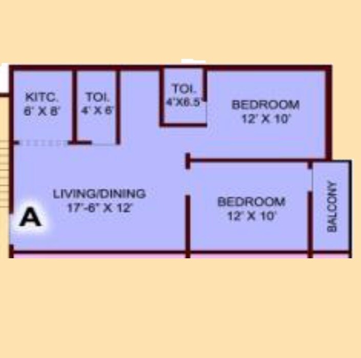 Floor plan of 2 BHK 900 Sq. Ft. Apartment in NB Rail View, Kolkata