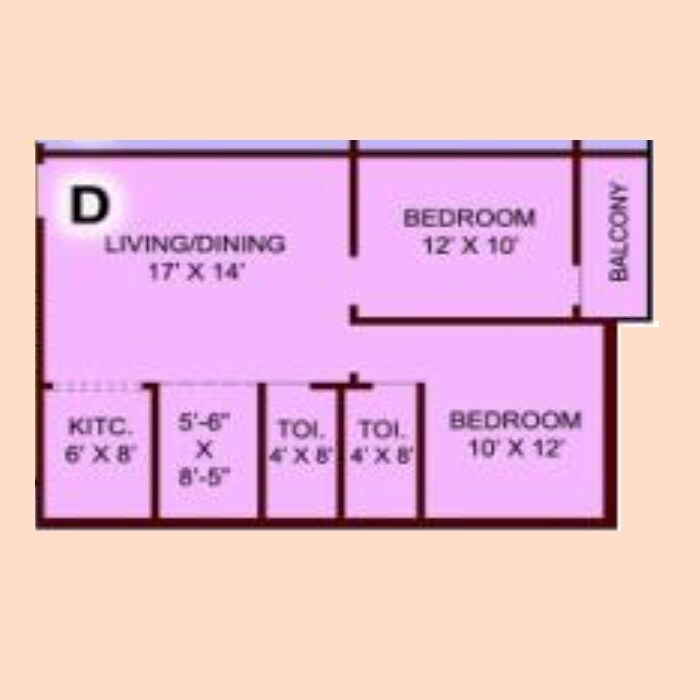 Floor plan of 2 BHK 965 Sq. Ft. Apartment in NB Rail View, Kolkata
