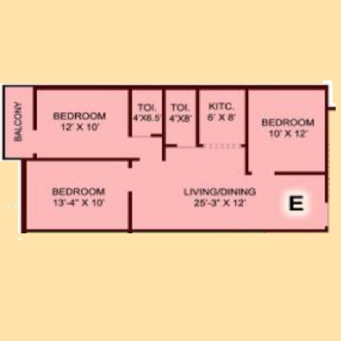 Floor plan of 3 BHK 1100 Sq. Ft. Apartment in NB Rail View, Kolkata