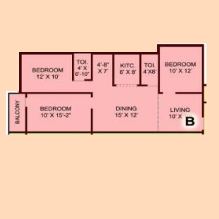 Floor plan of 3 BHK 1226 Sq. Ft. Apartment in NB Rail View, Kolkata