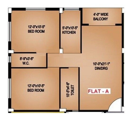 Floor plan of 2 BHK 795 Sq. Ft. Apartment in Neelkanth Chitrakut Dham, Kolkata