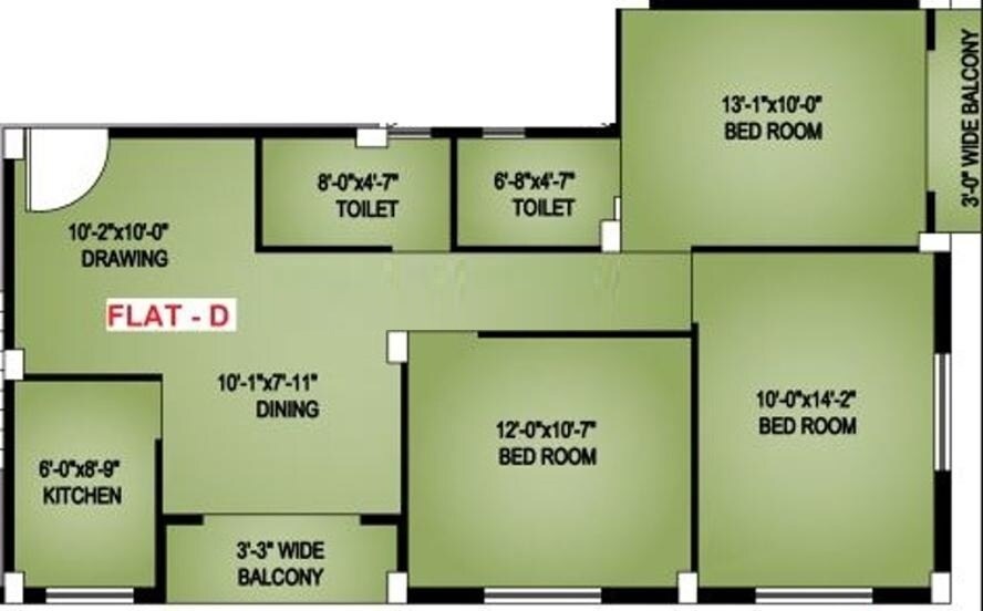 Floor plan of 3 BHK 1134 Sq. Ft. Apartment in Neelkanth Chitrakut Dham, Kolkata