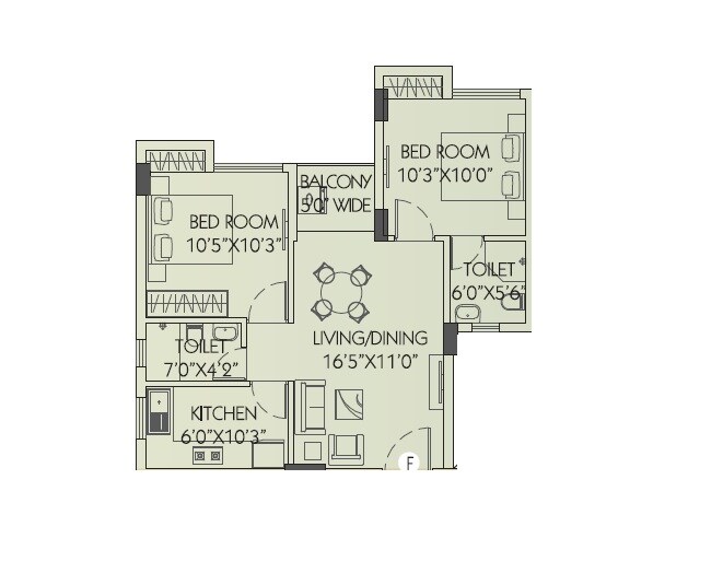 Floor plan of 2 BHK 557 Sq. Ft. Apartment in Neelkanth Chitrakut Heights, Kolkata