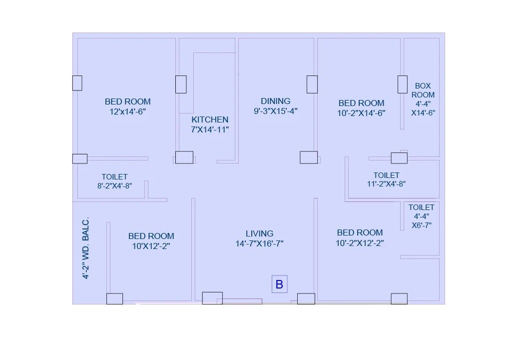 Floor plan of 3 BHK Apartment - 1507 sq. ft. in Nirmala Aastha, Kolkata