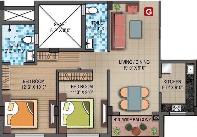 Floor plan of 2 BHK 1015 Sq. Ft. Apartment in Nirman Greens, Kolkata