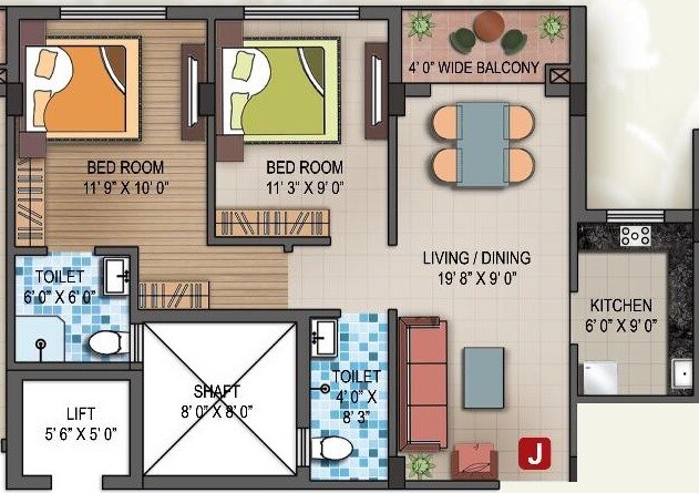 Floor plan of 2 BHK 920 Sq. Ft. Apartment in Nirman Greens, Kolkata