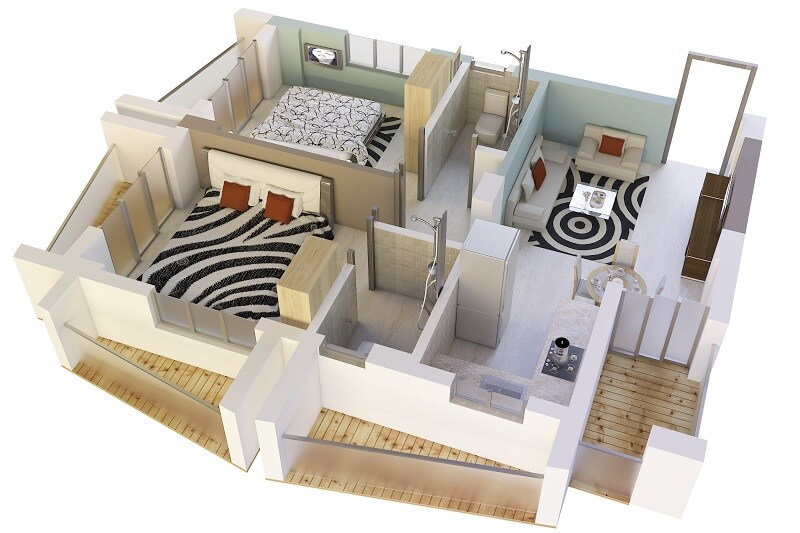 Floor plan of 2 BHK 900 Sq. Ft. Apartment in Nirman Hijibiji, Kolkata