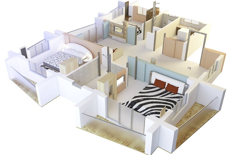 Floor plan of 3 BHK 1106 Sq. Ft. Apartment in Nirman Hijibiji, Kolkata
