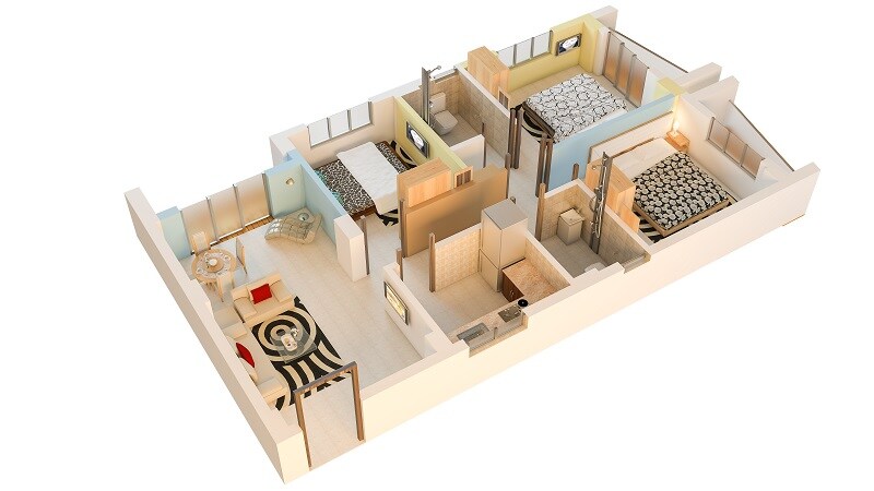 Floor plan of 3 BHK 1419 Sq. Ft. Apartment in Nirman Hijibiji, Kolkata