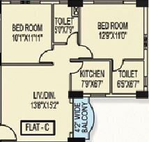 Floor plan of 2 BHK 985 Sq. Ft. Apartment in Orbit Sky View, Kolkata