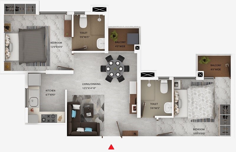 Floor plan of 2 BHK 922 Sq. Ft. Apartment in Oswal Orchard Amritaya, Kolkata