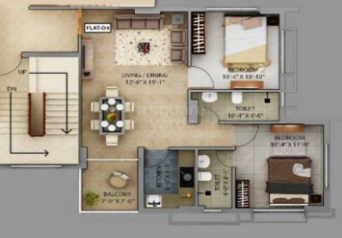 Floor plan of 2 BHK 1040 Sq. Ft. Apartment in Panchmukhi Pearl, Kolkata