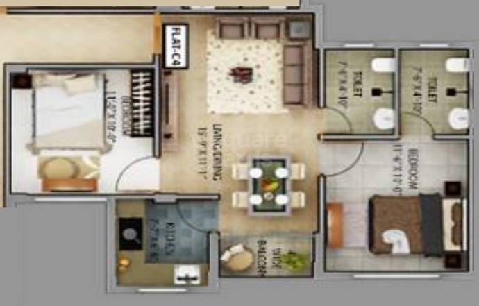 Floor plan of 2 BHK 865 Sq. Ft. Apartment in Panchmukhi Pearl, Kolkata