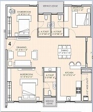 Floor plan of 3 BHK 1120 Sq. Ft. Apartment in Pratima Sunshine, Kolkata