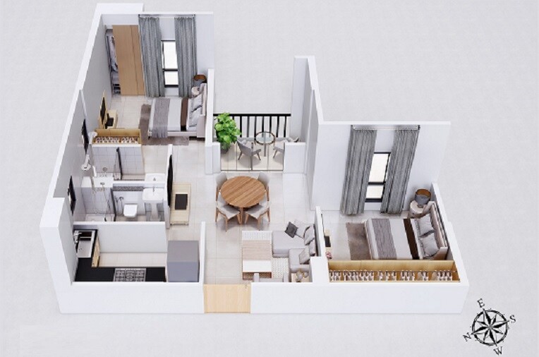 Floor plan of 2 BHK 894 Sq. Ft. Apartment in Premier Mica Joy 98, Kolkata