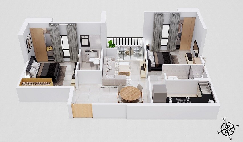 Floor plan of 2 BHK 952 Sq. Ft. Apartment in Premier Mica Joy 98, Kolkata