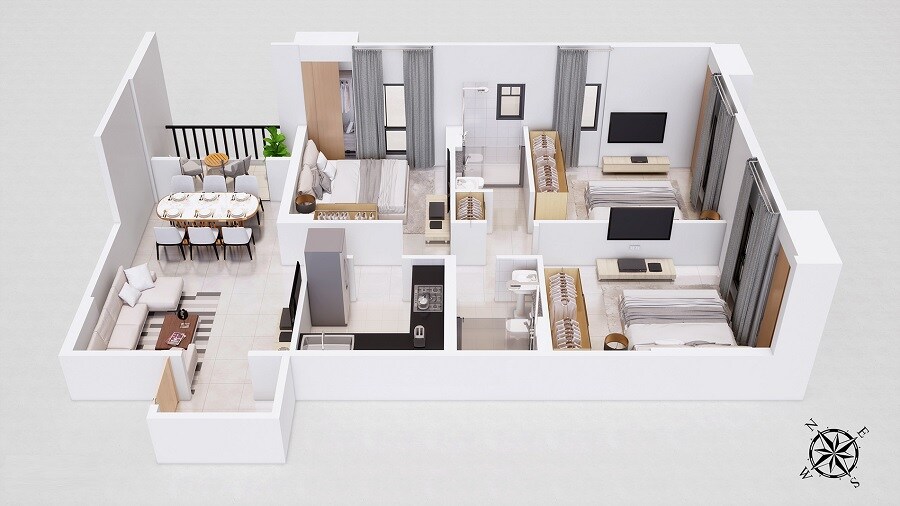 Floor plan of 3 BHK 1350 Sq. Ft. Apartment in Premier Mica Joy 98, Kolkata