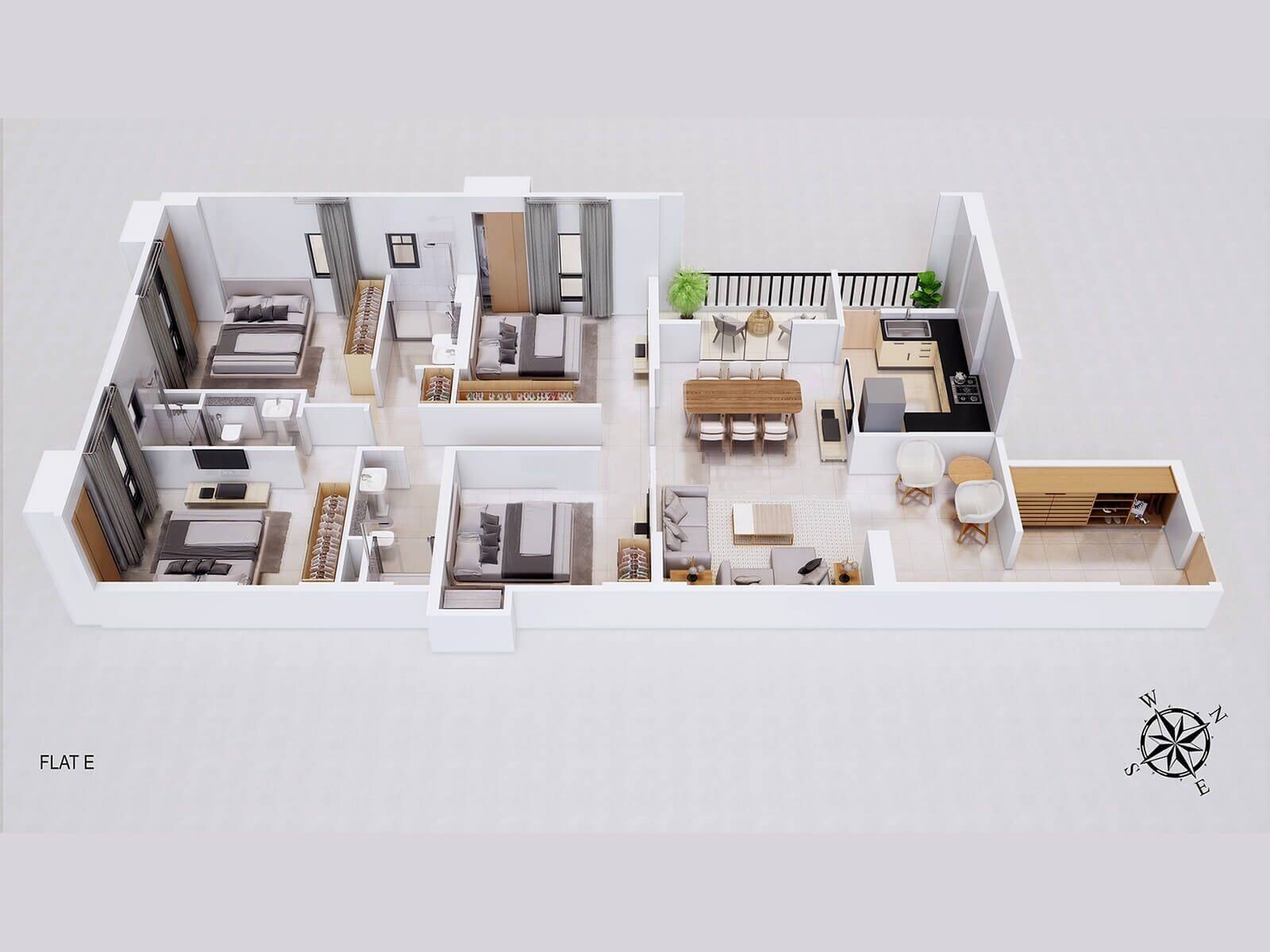 Floor plan of 4 BHK 2071 Sq. Ft. Apartment in Premier Mica Joy 98, Kolkata