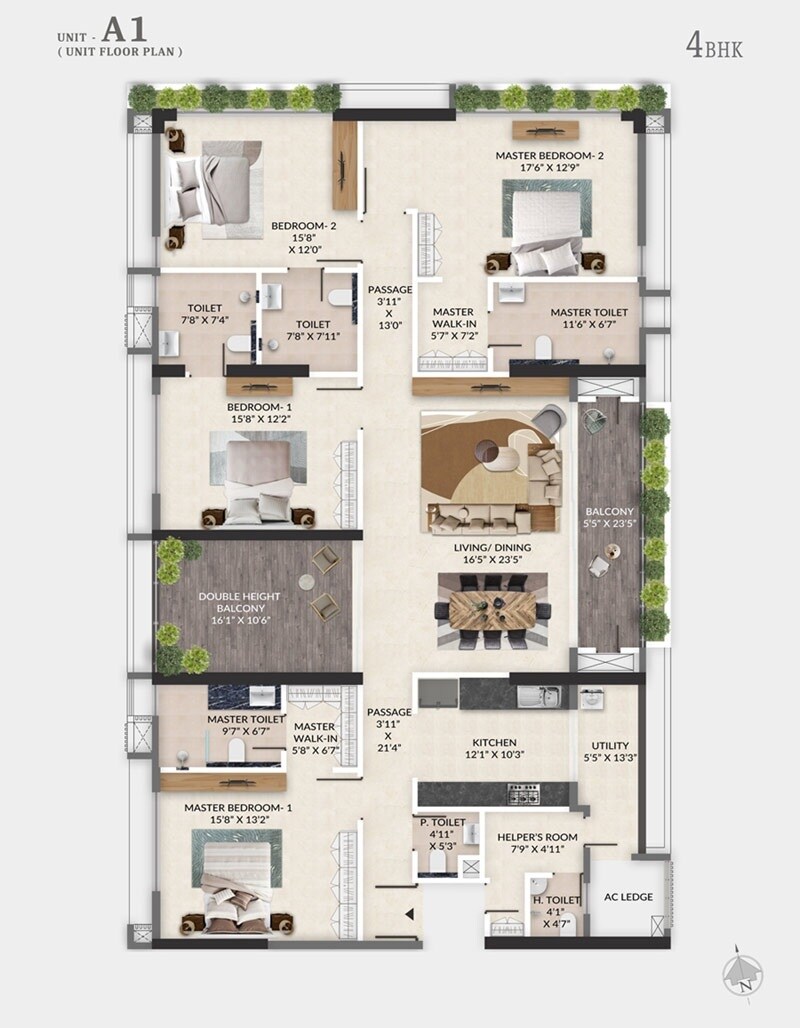 Floor plan of 4 BHK 2500 Sq. Ft. Apartment in Primarc Aahana, Kolkata