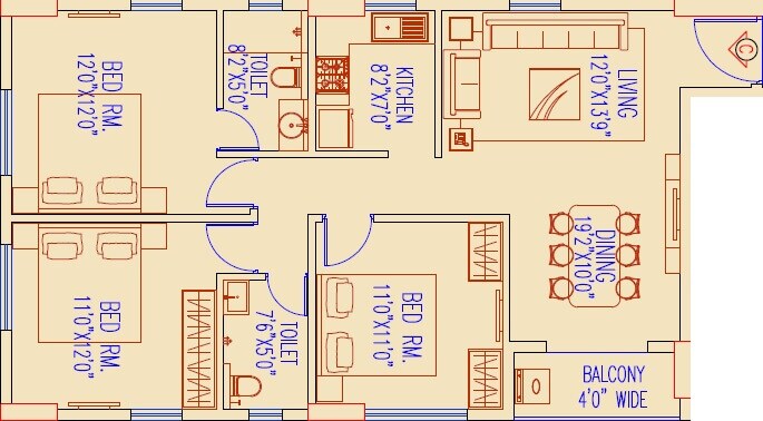 Floor plan of 3 BHK 1281 Sq. Ft. Apartment in Primarc Allure, Kolkata