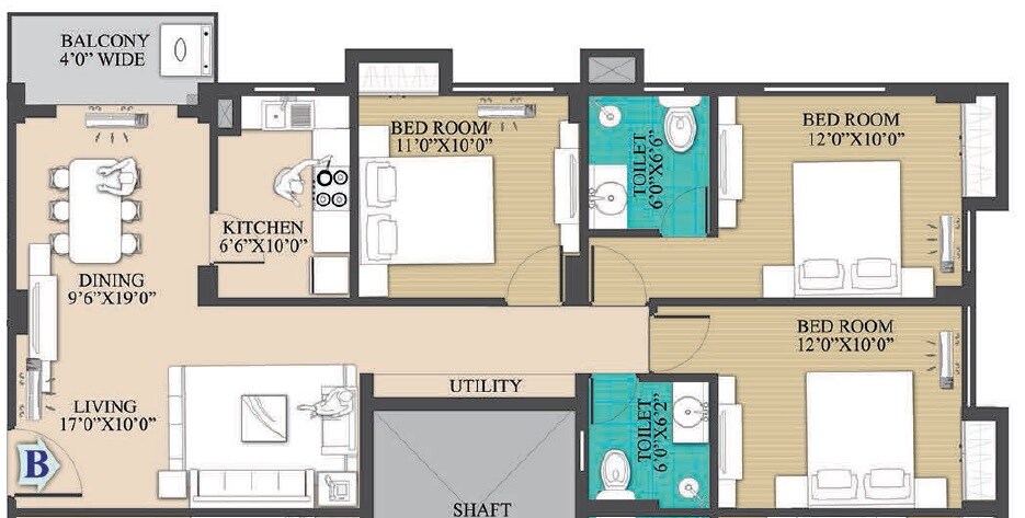 3 BHK 1295 Sq. Ft. Apartment
