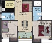 Floor plan of 2 BHK 679 Sq. Ft. Apartment in Primarc Aura, Kolkata