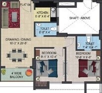 Floor plan of 2 BHK 865 Sq. Ft. Apartment in Primarc Aura, Kolkata