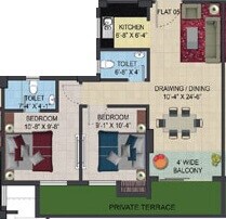 Floor plan of 2 BHK 923 Sq. Ft. Apartment in Primarc Aura, Kolkata