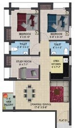 Floor plan of 3 BHK 931 Sq. Ft. Apartment in Primarc Aura, Kolkata
