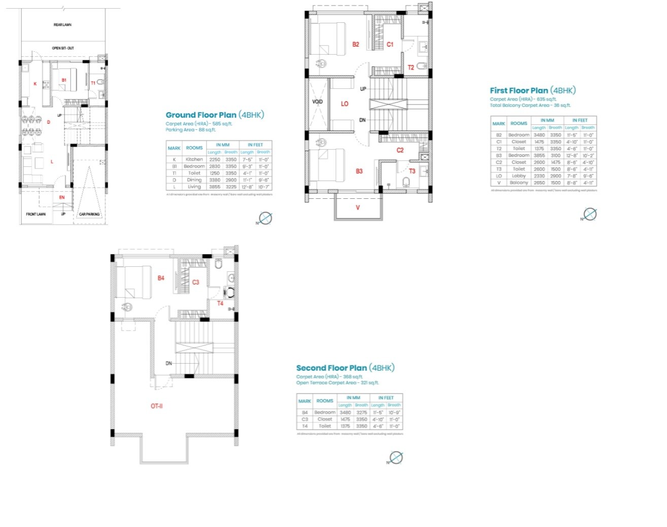 Floor plan of 4 BHK 2033 Sq. Ft. Townhouse in Primarc Aura Villas, Kolkata