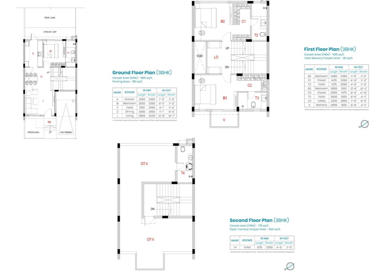 Floor plan of 3 BHK 2024 Sq. Ft. Villa in Primarc Aura Villas, Kolkata