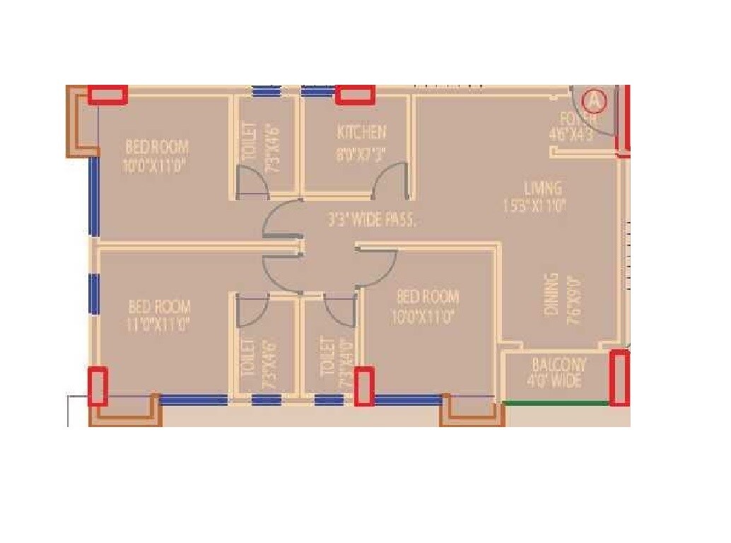 Floor plan of 3 BHK 1124 Sq. Ft. Apartment in Primarc Shrachi Aangan, Kolkata