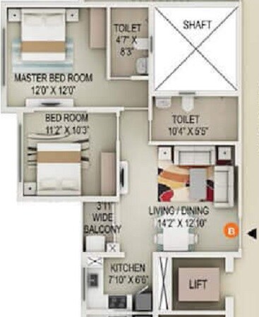 Floor plan of 2 BHK 930 Sq. Ft. Apartment in Primarc Southwinds, Kolkata