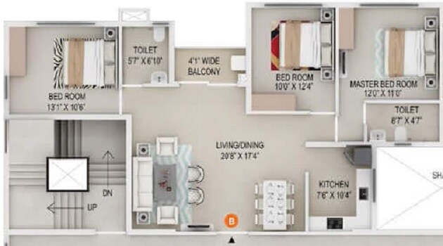 Floor plan of 3 BHK 1346 Sq. Ft. Apartment in Primarc Southwinds, Kolkata