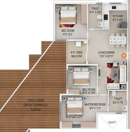 Floor plan of 3 BHK 1623 Sq. Ft. Apartment in Primarc Southwinds, Kolkata