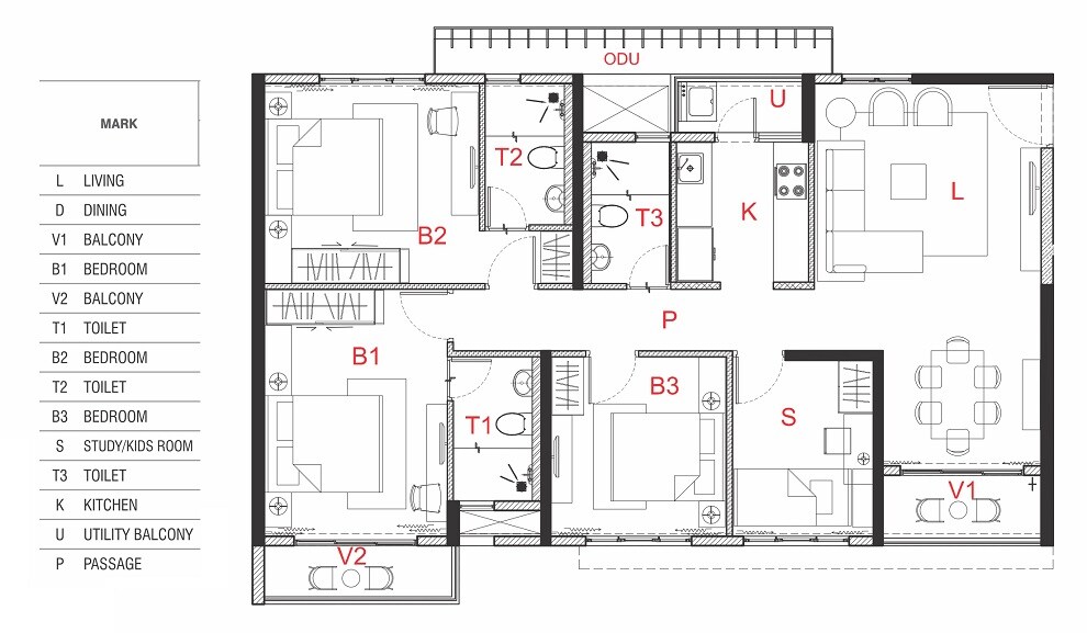 Floor plan of 4 BHK 1010 Sq. Ft. Apartment in PrimarcThe Soul, Kolkata