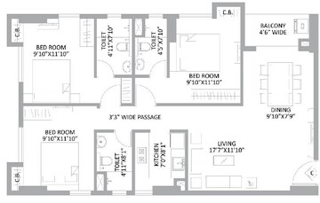  3 BHK Apartment at PS Amistad, New Town – for Rent
