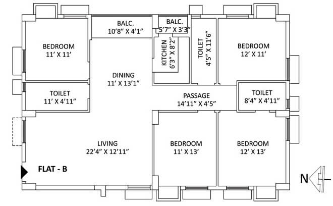 Floor plan of 4 BHK 2083 Sq. Ft. Apartment in PS Aspirations Elixir, Kolkata