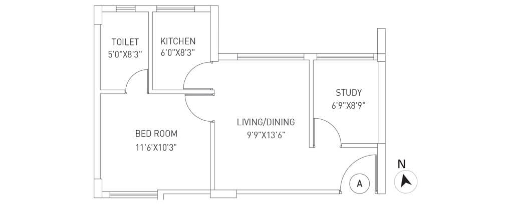 Floor plan of 1 BHK 672 Sq. Ft. Apartment in PS Equinox, Kolkata