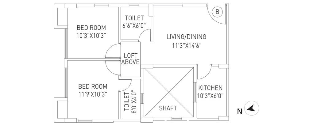 Floor plan of 2 BHK 900 Sq. Ft. Apartment in PS Equinox, Kolkata