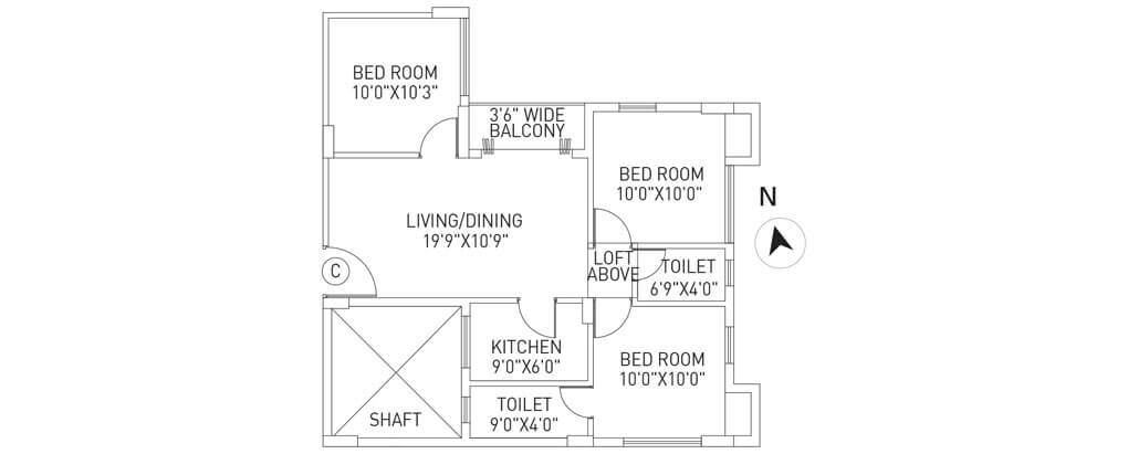 Floor plan of 3 BHK 1062 Sq. Ft. Apartment in PS Equinox, Kolkata