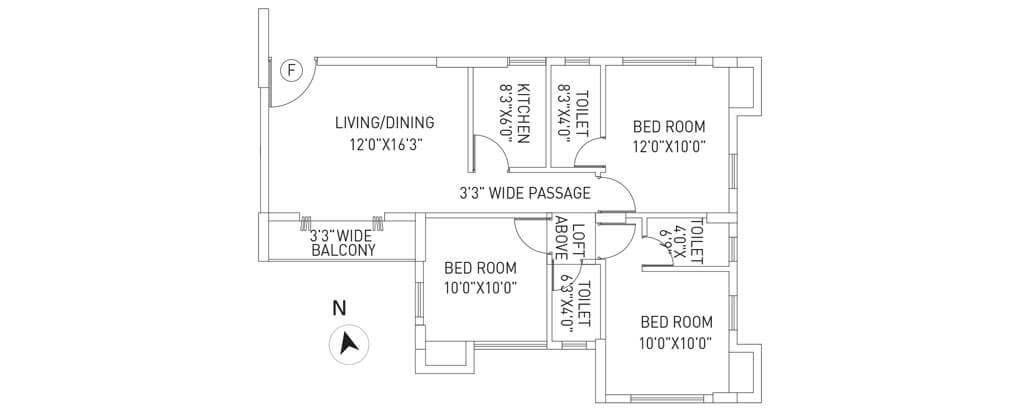 Floor plan of 3 BHK 1201 Sq. Ft. Apartment in PS Equinox, Kolkata