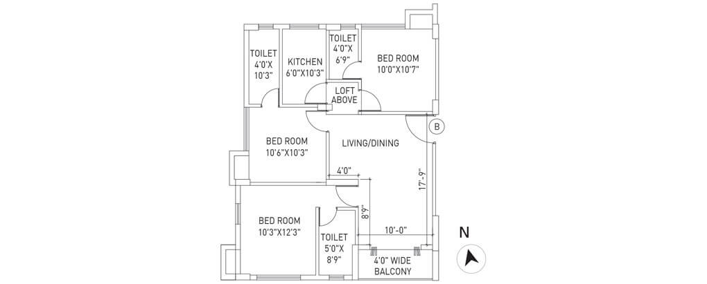 Floor plan of 3 BHK 1258 Sq. Ft. Apartment in PS Equinox, Kolkata