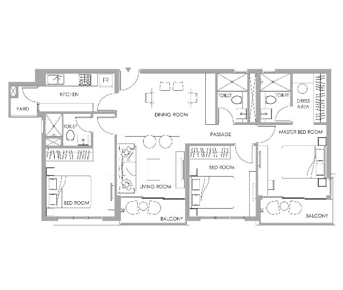 Floor plan of 3 BHK 1054 Sq. Ft. Apartment in PS One 10, Kolkata