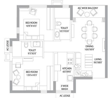  2 BHK Apartment at Ps Panache, Salt Lake City – for Rent