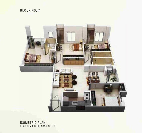 Floor plan of 4 BHK 1637 Sq. Ft. Apartment in PS Srijan Eternis, Kolkata