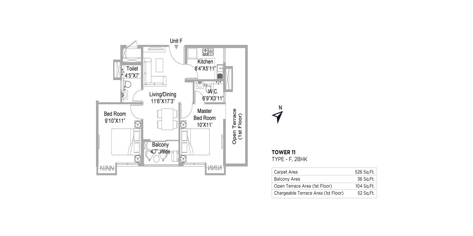 Floor plan of 2 BHK 526 Sq. Ft. Apartment in PS The 102, Kolkata
